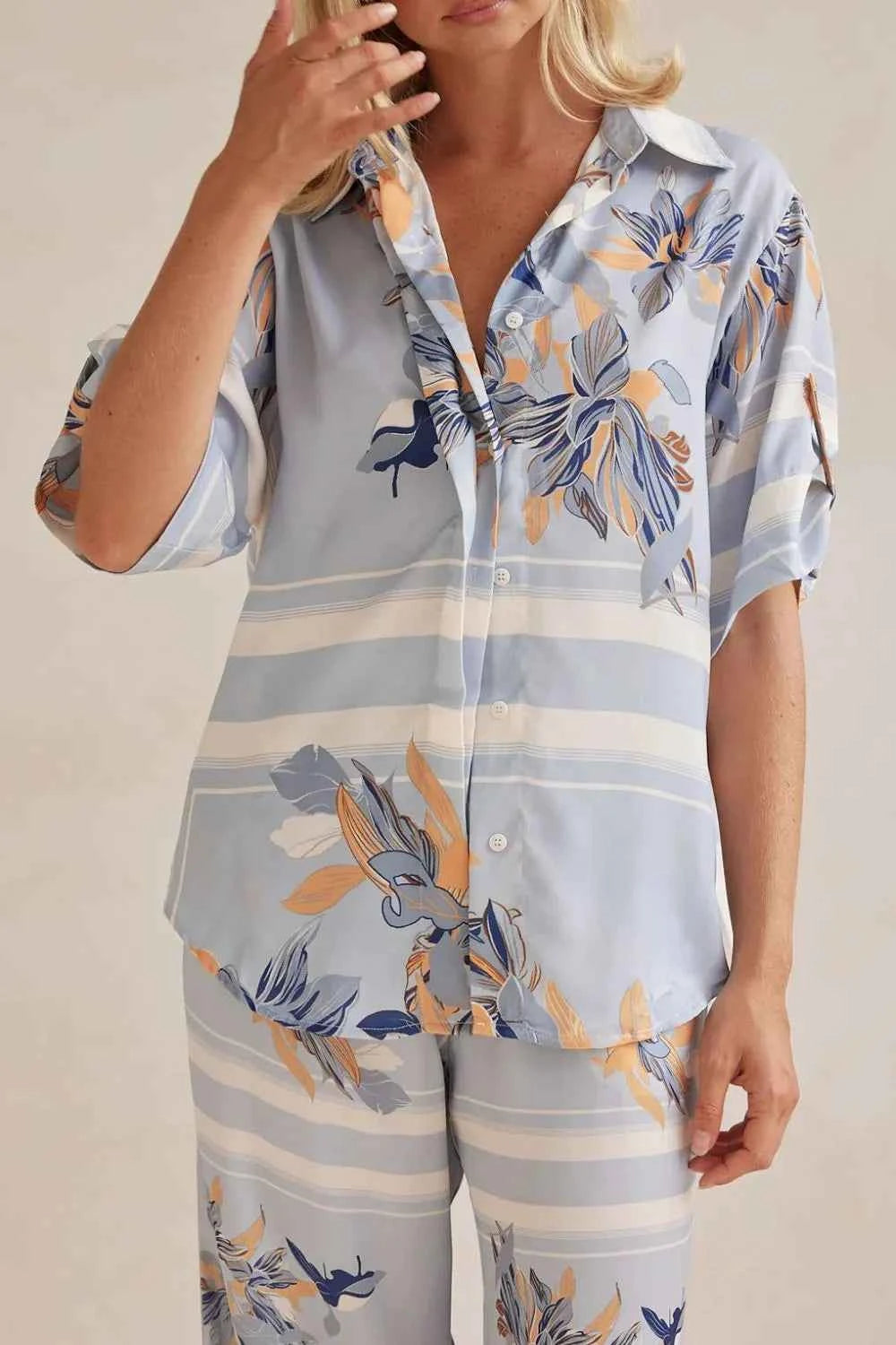 Printed Button Up Shirt and Pants Set - By Baano