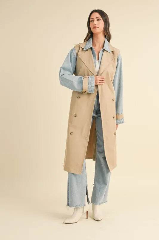 MABLE Layered Look Trench Coat With Denim Jacket - By Baano