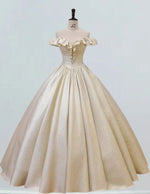 Champagne off the shoulder fairy long satin ball gown formal dress