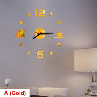 20 Inch Wall Clock Round Style Number Coffee Tea Cup Modern Large Silent Wall Stickers for Hall and Bedroom Home Decorations Arabic Numeral Wall Clocks Acrylic Mirror Stickers/Home Decor Design Acrylic Wall Clock Stickers Home Living Room Decoration Stevvex