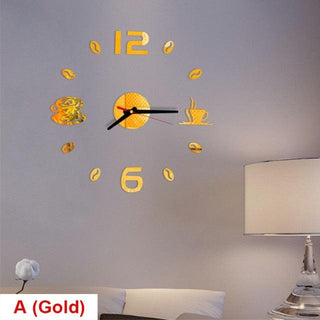 20 Inch Wall Clock Round Style Number Coffee Tea Cup Modern Large Silent Wall Stickers for Hall and Bedroom Home Decorations Arabic Numeral Wall Clocks Acrylic Mirror Stickers/Home Decor Design Acrylic Wall Clock Stickers Home Living Room Decoration Stevvex