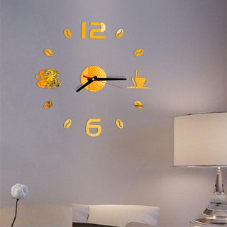 20 Inch Wall Clock Round Style Number Coffee Tea Cup Modern Large Silent Wall Stickers for Hall and Bedroom Home Decorations Arabic Numeral Wall Clocks Acrylic Mirror Stickers/Home Decor Design Acrylic Wall Clock Stickers Home Living Room Decoration Stevvex