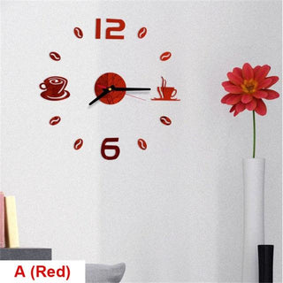 20 Inch Wall Clock Round Style Number Coffee Tea Cup Modern Large Silent Wall Stickers for Hall and Bedroom Home Decorations Arabic Numeral Wall Clocks Acrylic Mirror Stickers/Home Decor Design Acrylic Wall Clock Stickers Home Living Room Decoration Stevvex