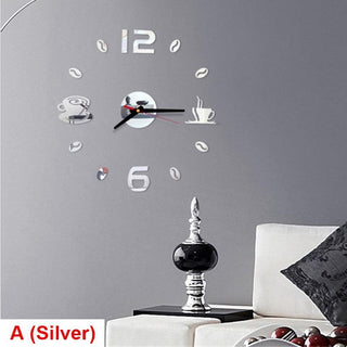 20 Inch Wall Clock Round Style Number Coffee Tea Cup Modern Large Silent Wall Stickers for Hall and Bedroom Home Decorations Arabic Numeral Wall Clocks Acrylic Mirror Stickers/Home Decor Design Acrylic Wall Clock Stickers Home Living Room Decoration Stevvex