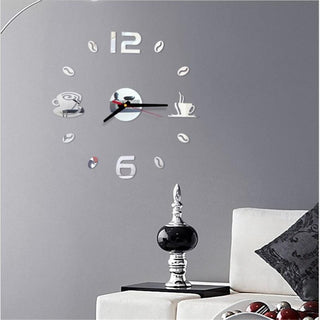 20 Inch Wall Clock Round Style Number Coffee Tea Cup Modern Large Silent Wall Stickers for Hall and Bedroom Home Decorations Arabic Numeral Wall Clocks Acrylic Mirror Stickers/Home Decor Design Acrylic Wall Clock Stickers Home Living Room Decoration Stevvex