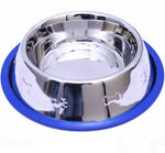 Set of 2 Etched Stainless Steel Dog Bowls with Blue Silicone Base - By Baano