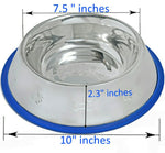 Set of 2 Etched Stainless Steel Dog Bowls with Blue Silicone Base - By Baano