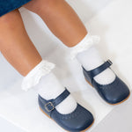 Girls Navy Blue Leather Walker Shoes