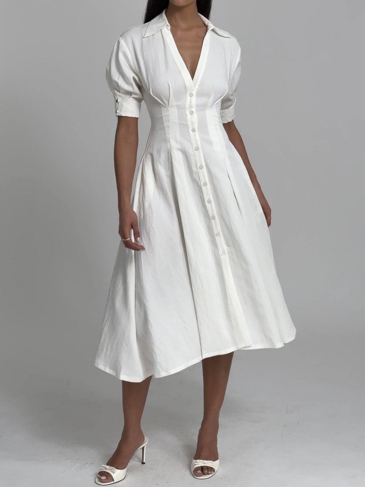 Palina Lyocell Pleated Midi Preppy Shirt Dress Miss Circle