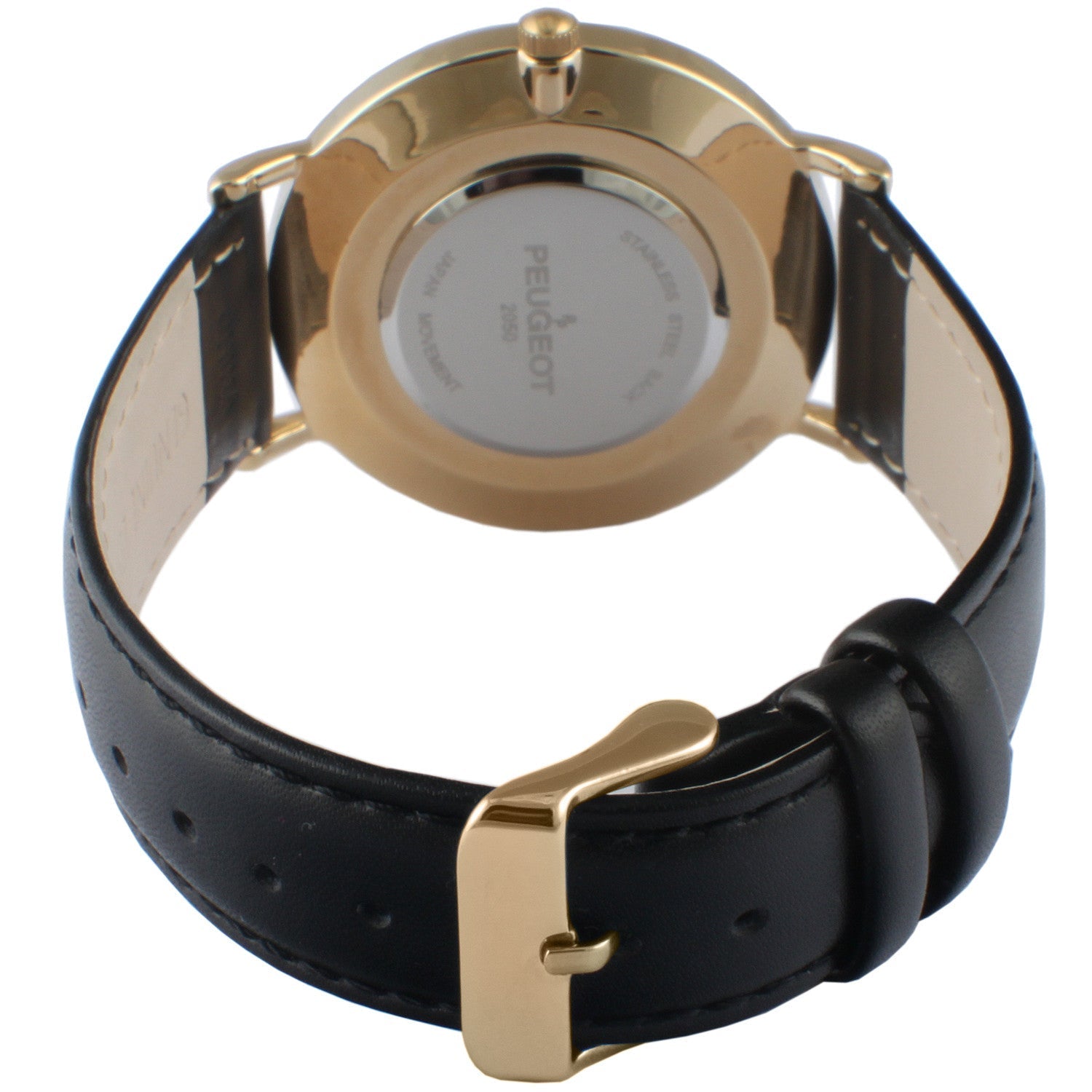 Men's 40mm Black Dial Super Slim Leather Strap Watch Peugeot Watches