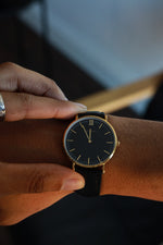 Men's 40mm Black Dial Super Slim Leather Strap Watch Peugeot Watches