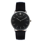 Men's 40mm Black Dial Silver Super Slim Case Leather Strap Watch Peugeot Watches