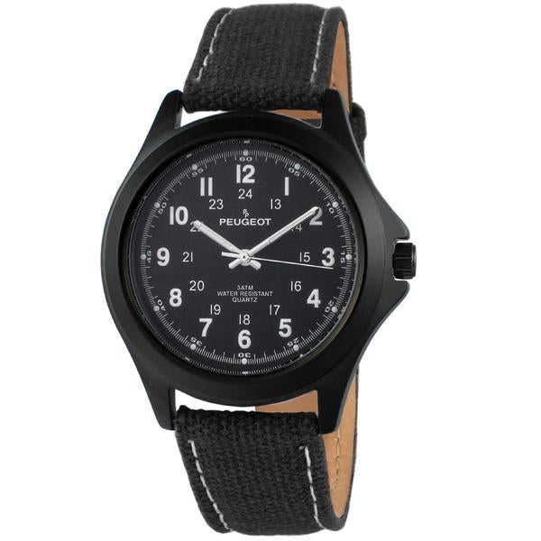 Men's 40mm Black Military Dial Sport Canvas Strap Watch Peugeot Watches