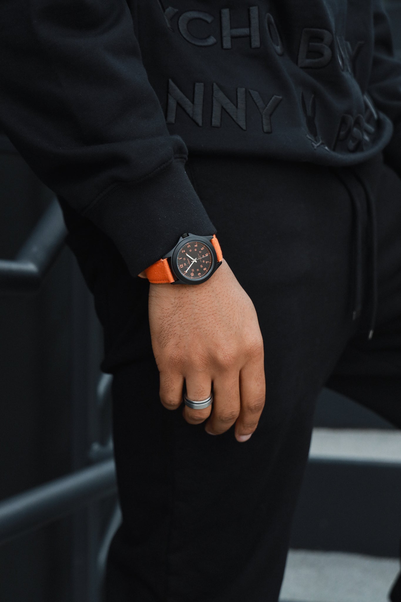 Men's 40mm Military Dial Sport Orange Canvas Strap Watch Peugeot Watches