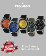 Men's 42mm Sport Bezel Watch with Blue Dial and Canvas Strap Peugeot Watches