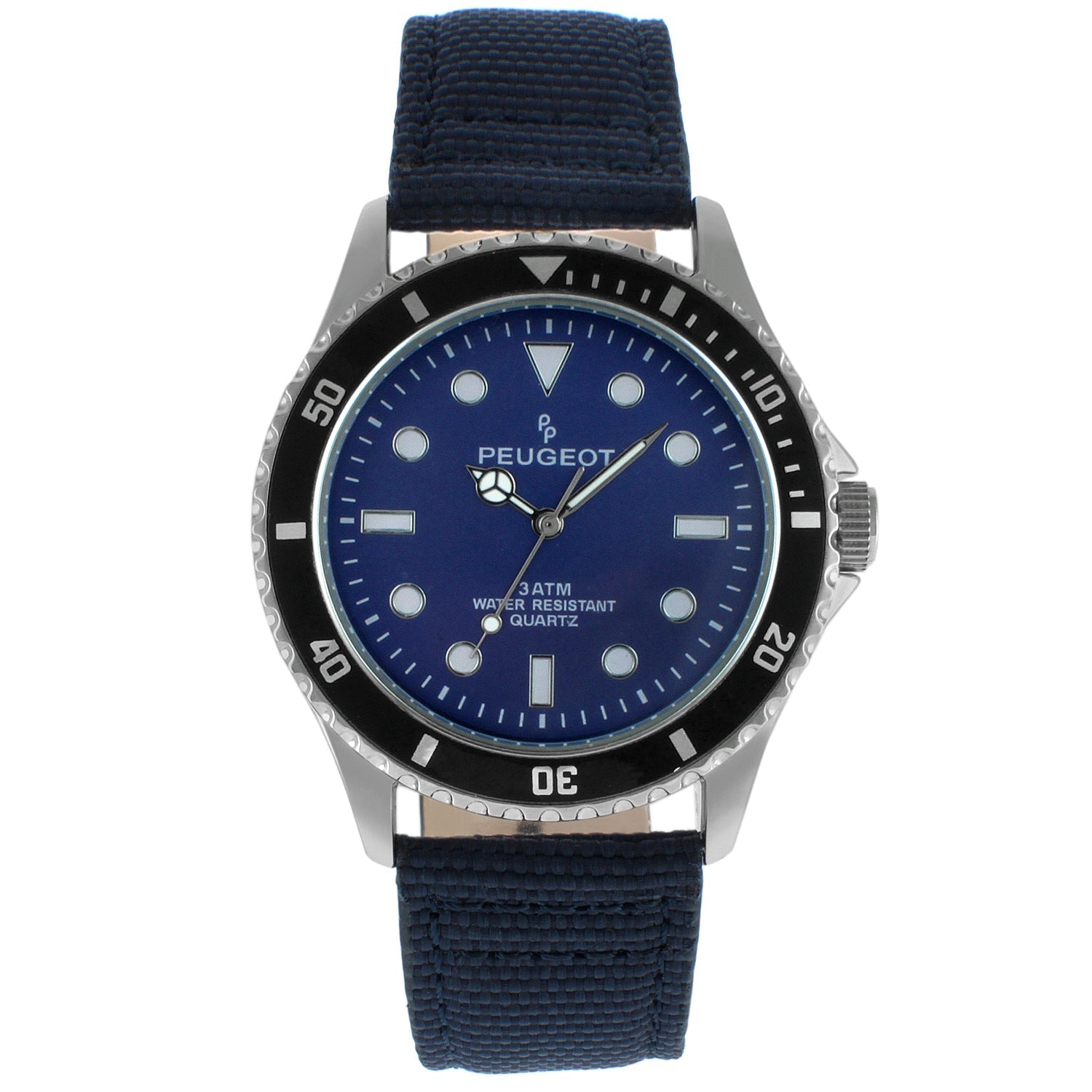 Men's 42mm Sport Bezel Watch with Blue Dial and Canvas Strap Peugeot Watches