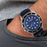 Men's 42mm Sport Bezel Watch with Blue Dial and Canvas Strap Peugeot Watches