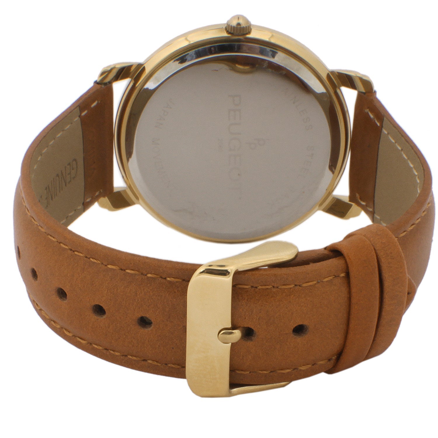 Men 38mm Gold Retro Design Calf Skin Leather Strap watch Peugeot Watches