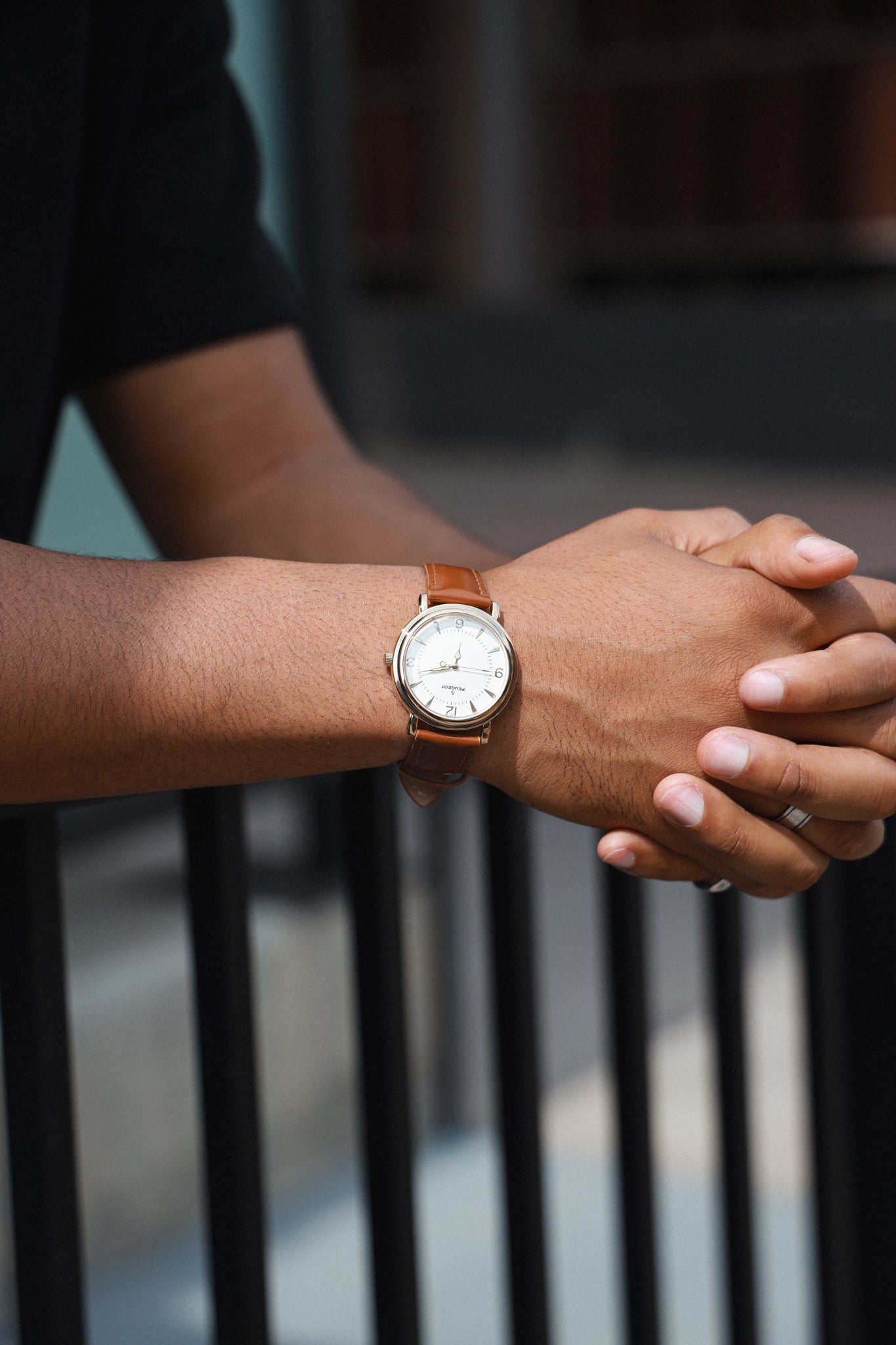 Men 38mm Gold Retro Design Calf Skin Leather Strap watch Peugeot Watches