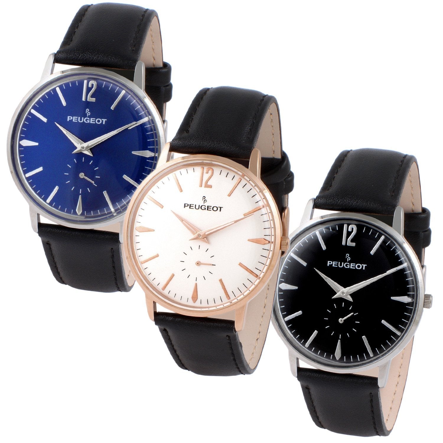 Men's 40mm Rose Gold Vintage Remote Sweep Leather Strap Watch Peugeot Watches