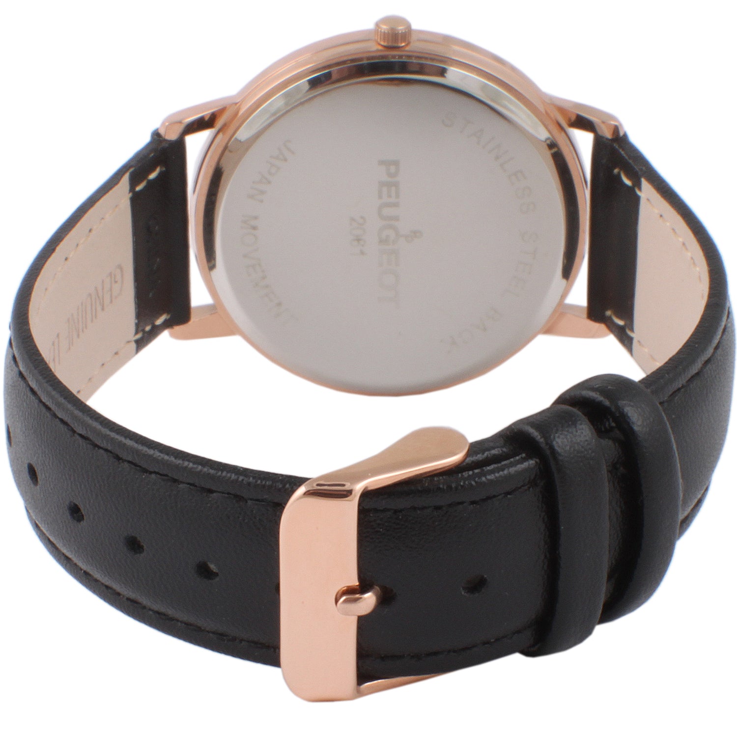 Men's 40mm Rose Gold Vintage Remote Sweep Leather Strap Watch Peugeot Watches