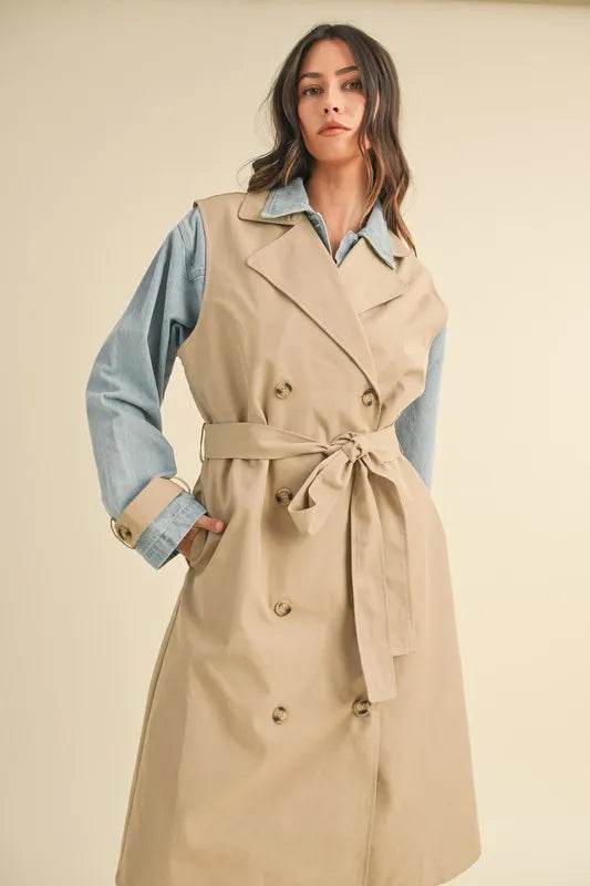 MABLE Layered Look Trench Coat With Denim Jacket - By Baano