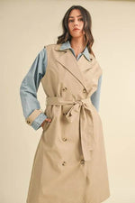MABLE Layered Look Trench Coat With Denim Jacket - By Baano