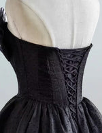 Black strapless ruffle long tulle prom dress ball gown