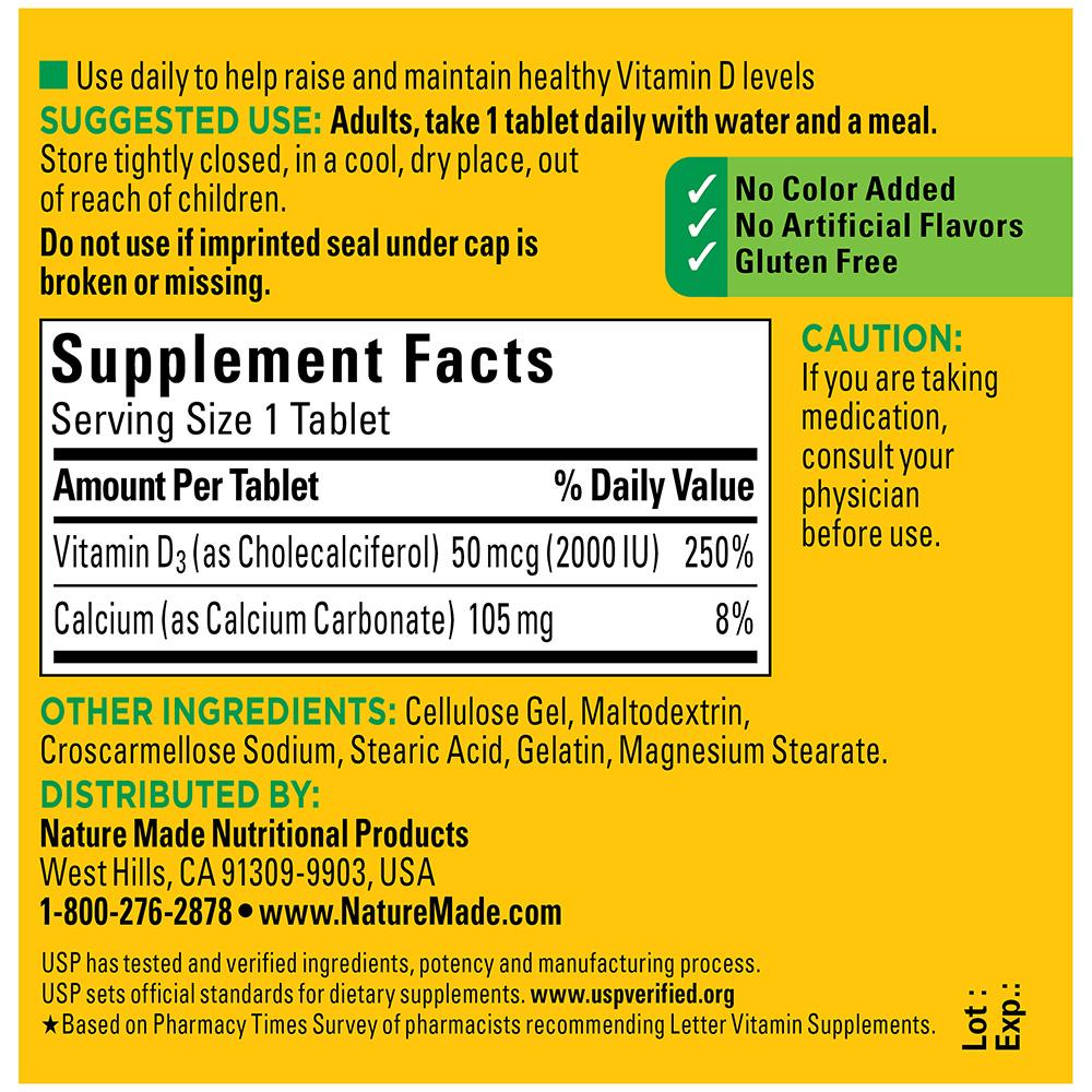 Nature Made Vitamin D3, 50 Mcg, 100 Tablets
