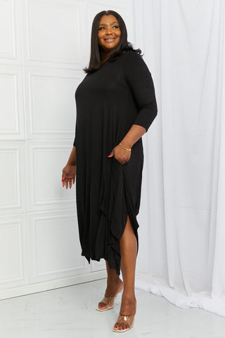 Celeste Good Days Full Size Round Neck Midi Dress in Black