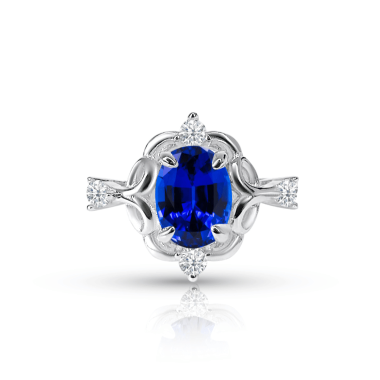 Oval Cut Lab Blue Sapphire Engagement Ring Ring Deluxe Fine Jewelry