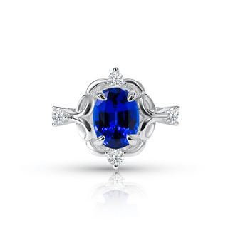 Oval Cut Lab Blue Sapphire Engagement Ring Ring Deluxe Fine Jewelry