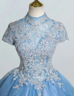Women's Elegant Blue Tulle Lace Applique Ball Gown | Prom & Bridesmaid Dress
