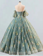 Floral Lace Ball Gown with Detachable Sleeves, Strapless Prom & Party Evening Dress