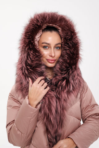 Genuine Silver Fox Fur Trim Down Insulated Parka - By Baano