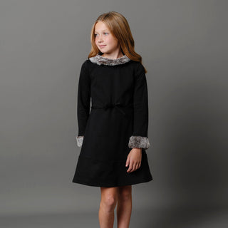 Long Sleeve Ponte Dress with Faux Fur - By Baano