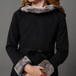 Long Sleeve Ponte Dress with Faux Fur - By Baano
