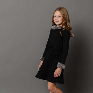 Long Sleeve Ponte Dress with Faux Fur - By Baano