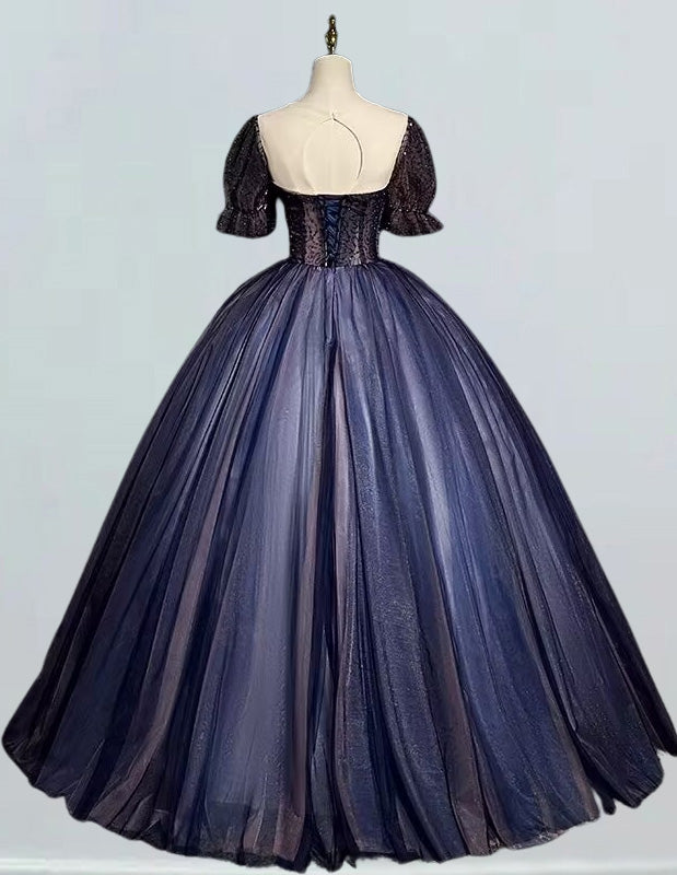 Women's Navy Blue Beaded V-Neck Evening Gown | Prom & Bridesmaid Dress