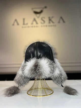Genuine Silver Fox Fur Genuine Leather Hat