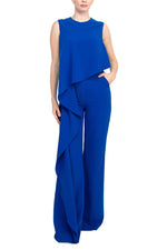Jovani Ruffle Trim Sleeveless High Waist One - Piece Scoop Neck Crepe Jumpsuit - Glamourous Grace