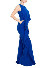 Jovani Ruffle Trim Sleeveless High Waist One - Piece Scoop Neck Crepe Jumpsuit - Glamourous Grace