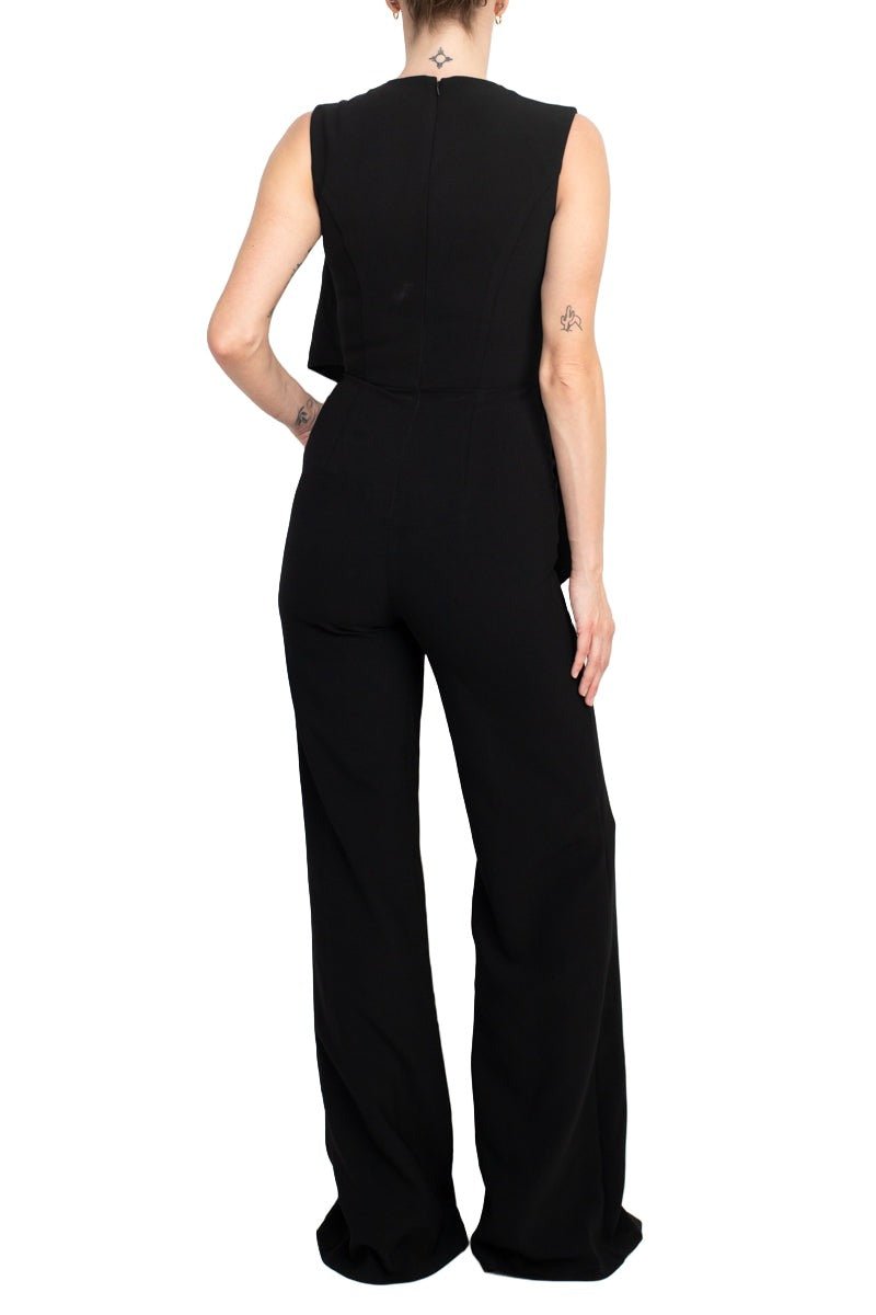 Jovani Ruffle Trim Sleeveless High Waist One - Piece Scoop Neck Crepe Jumpsuit - Glamourous Grace