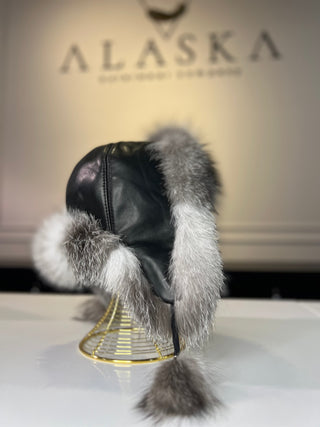 Genuine Silver Fox Fur Genuine Leather Hat
