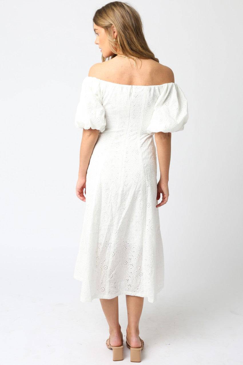 Gracie Eyelet Puff Sleeve Midi Dress | White