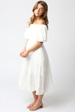 Gracie Eyelet Puff Sleeve Midi Dress | White
