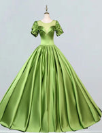 Off Shoulder Satin Ball Gown | Girls' Elegant Evening & Prom Dress - Boat Neck