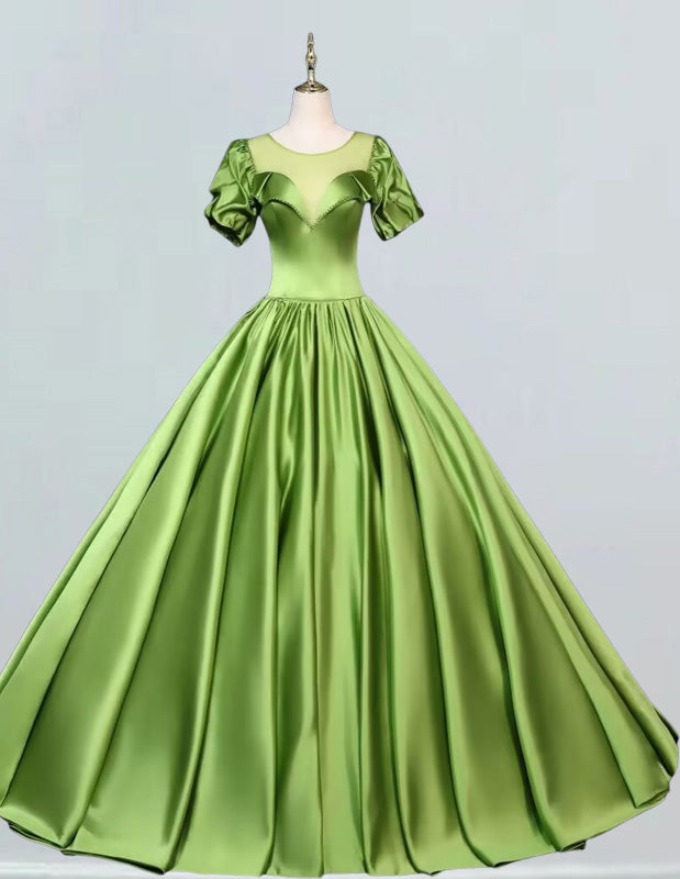 Off Shoulder Satin Ball Gown | Girls' Elegant Evening & Prom Dress - Boat Neck