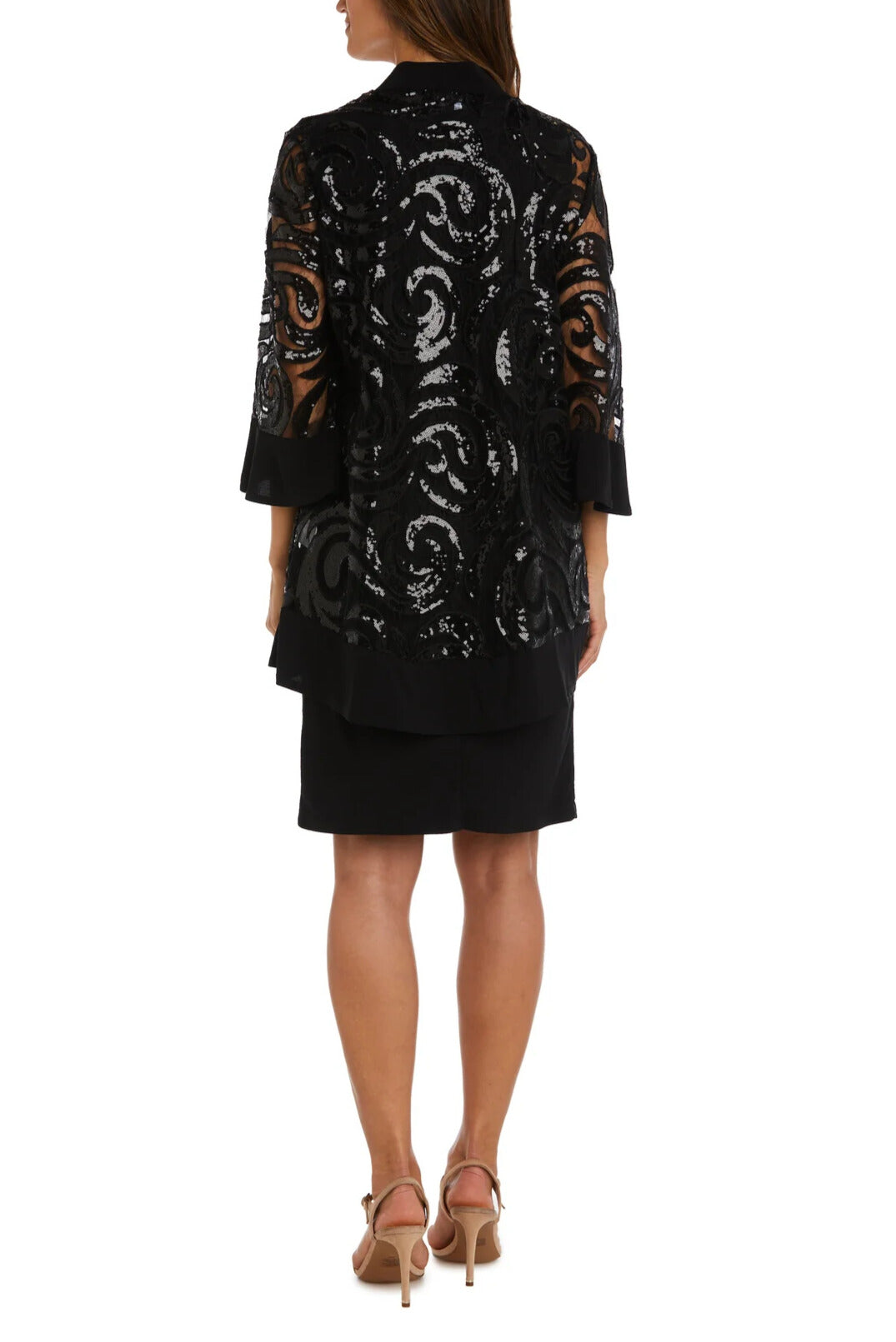 R&M Richards Scoop Neckline 3/4 Sleeves Pullover Jersey Dress with Sequin Dress