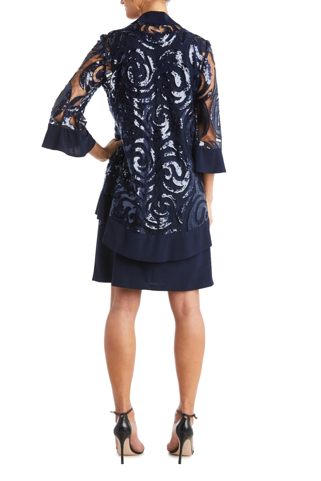 R&M Richards Scoop Neckline 3/4 Sleeves Pullover Jersey Dress with Sequin Dress